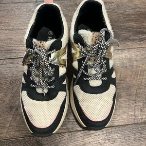 Cream, black, textured and leopard print sneaker